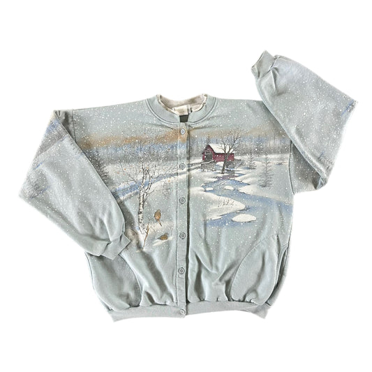 Vintage 1990s Winter Wonderland Cardigan Sweatshirt size XL