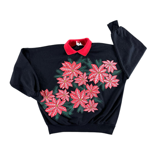 Vintage 1990s Poinsettia Collared Sweatshirt size XL