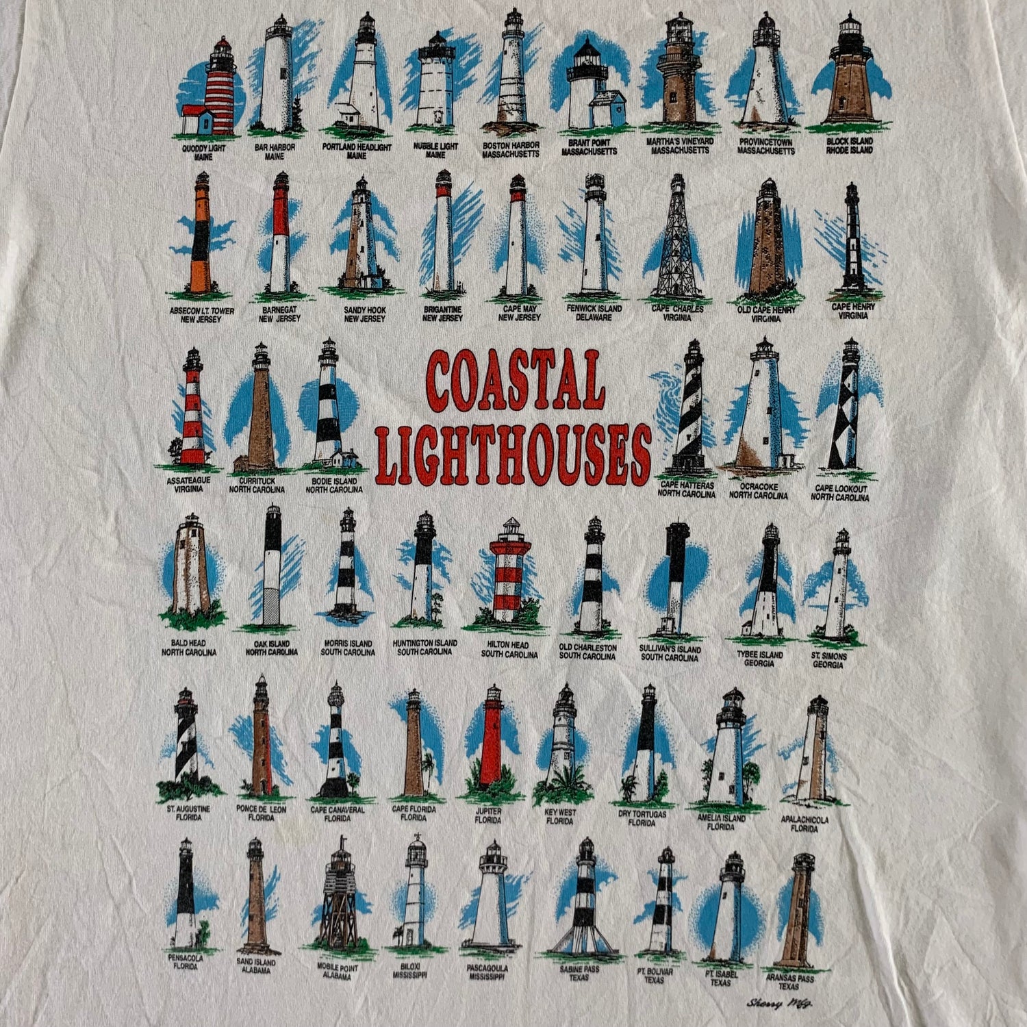 Vintage 1990s Coastal Lighthouses T-shirt size Medium